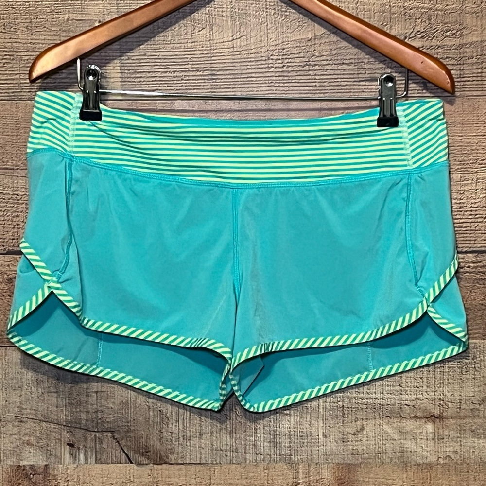 lululemon athletica Teal Athletic Shorts with Lime Stripe Trim